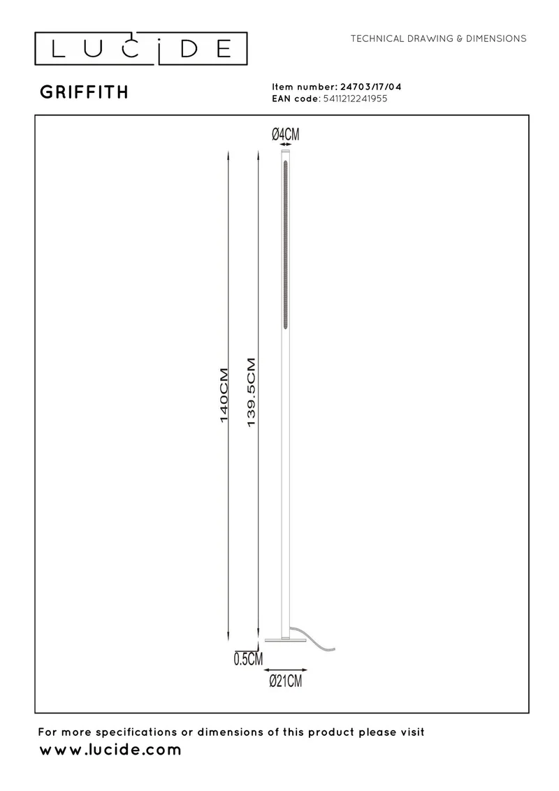LED-Stehleuchte Griffith mit CCT und Touchdimmer