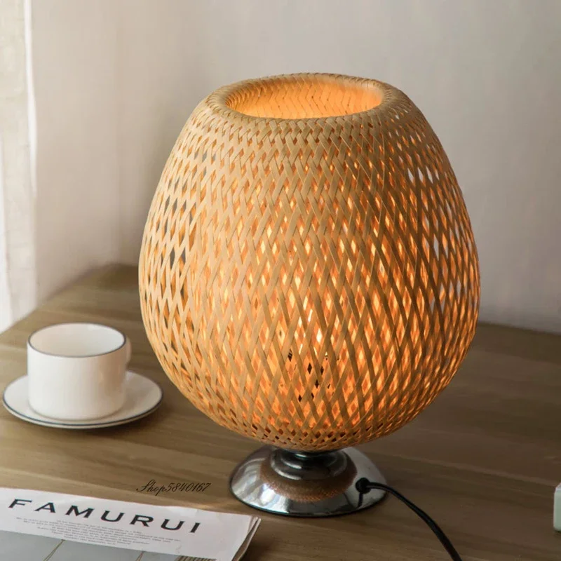 CasaBamboo | Vintage Bambus-Tischlampe für Wohnzimmer