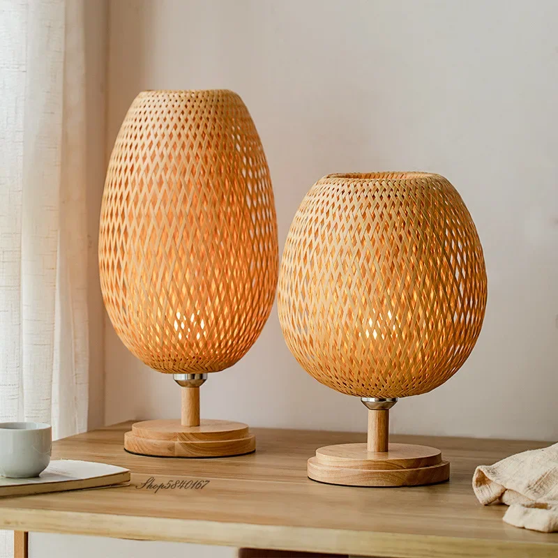 CasaBamboo | Vintage Bambus-Tischlampe für Wohnzimmer