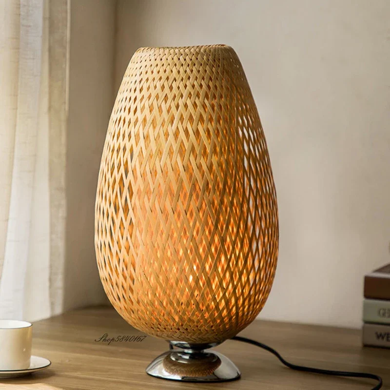 CasaBamboo | Vintage Bambus-Tischlampe für Wohnzimmer