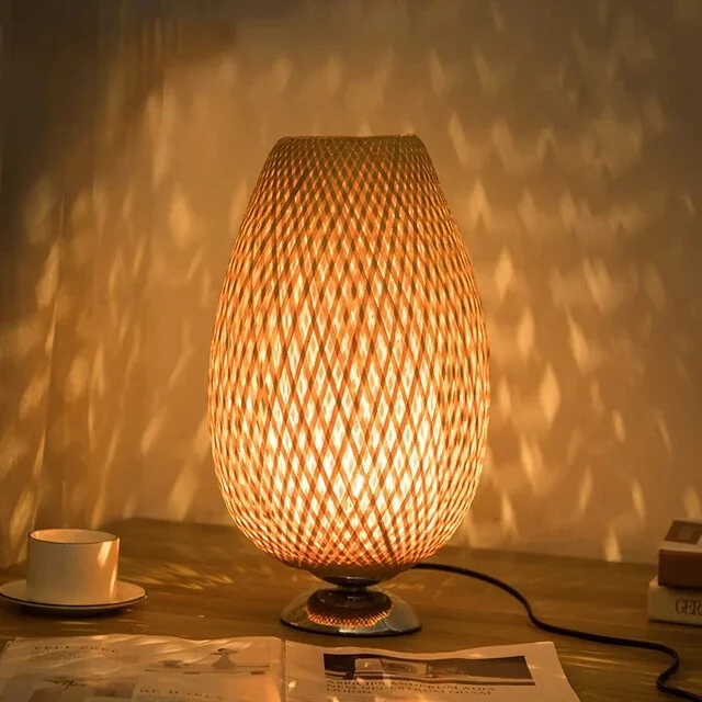 CasaBamboo | Vintage Bambus-Tischlampe für Wohnzimmer