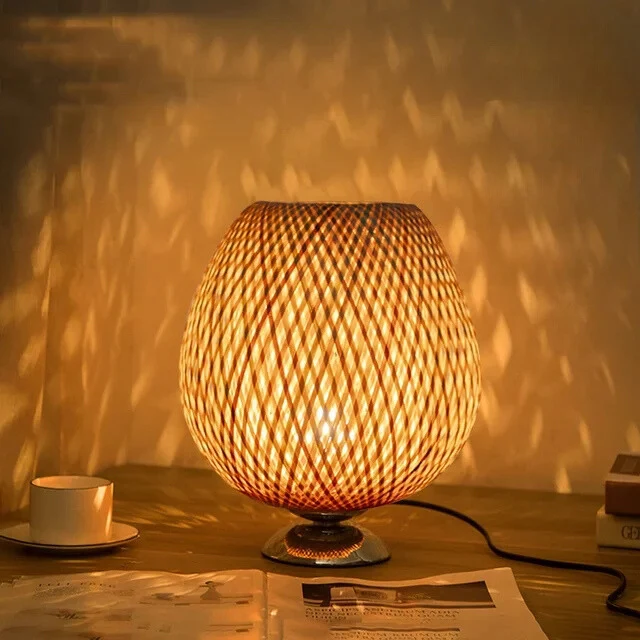 CasaBamboo | Vintage Bambus-Tischlampe für Wohnzimmer