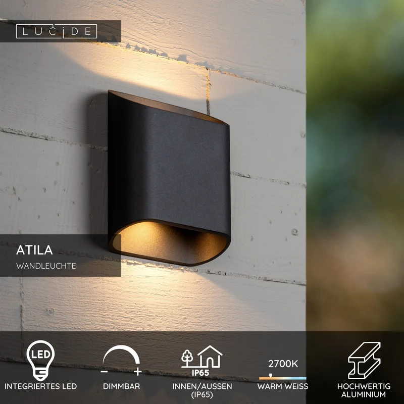 LED-Außenwandleuchte Atila 2-flammig dimmbar IP65 500lm Schwarz