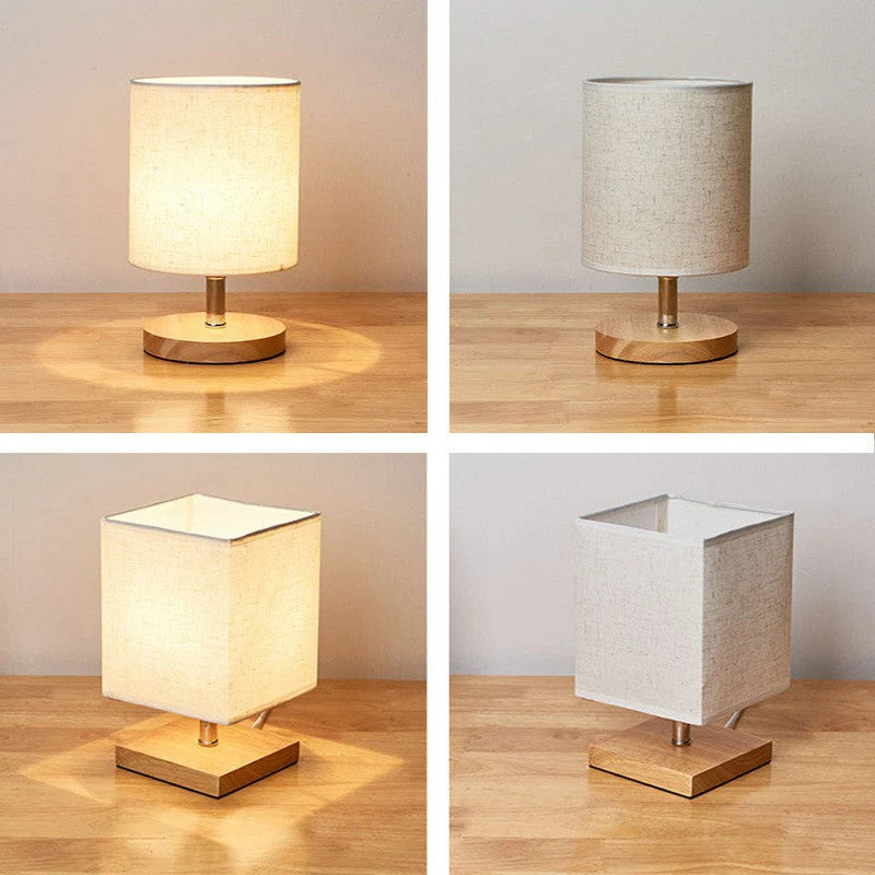 Linora | Tischlampe aus Holz und Leinen