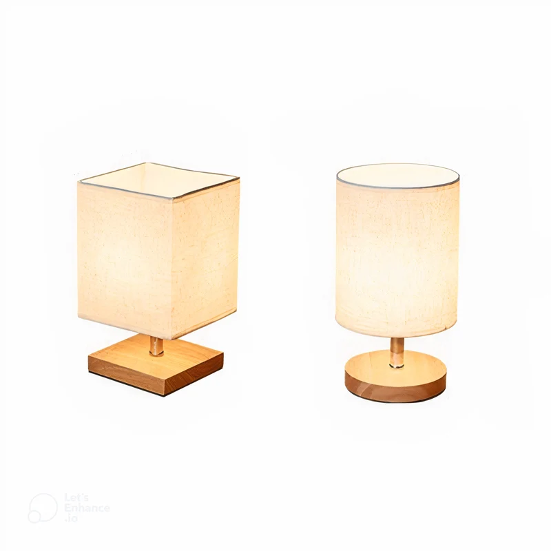 Linora | Tischlampe aus Holz und Leinen