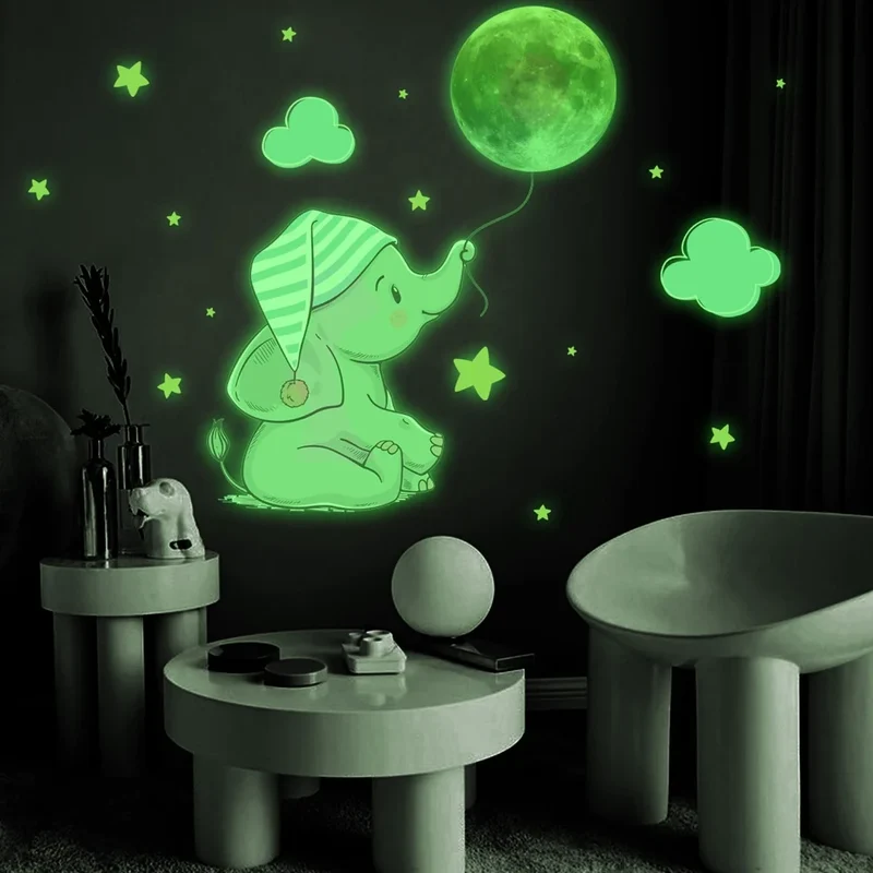 Leuchtender Wandsticker Elefant und Mond