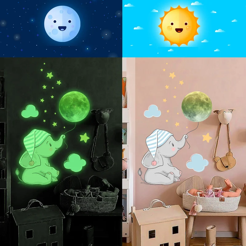 Leuchtender Wandsticker Elefant und Mond