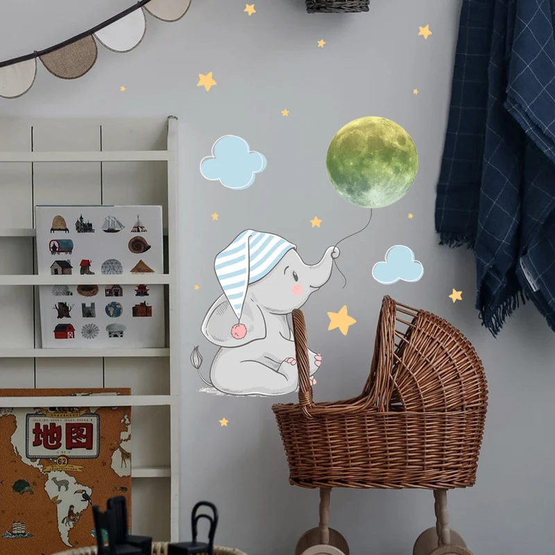 Leuchtender Wandsticker Elefant und Mond