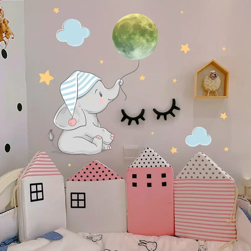 Leuchtender Wandsticker Elefant und Mond