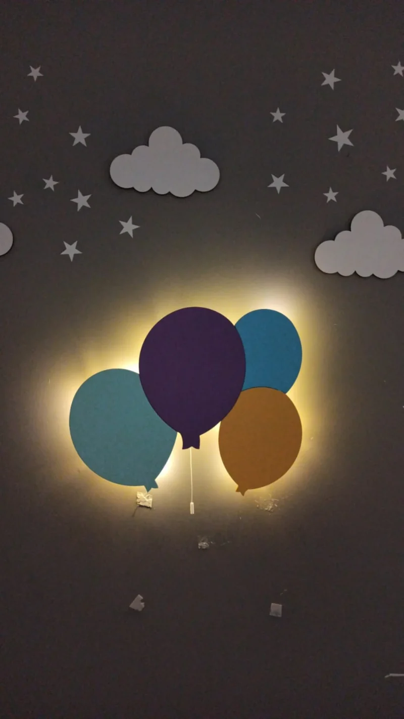 LED Holz Wandlampe Elefant mit Ballons