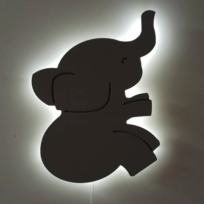 LED Holz Wandlampe Elefant mit Ballons
