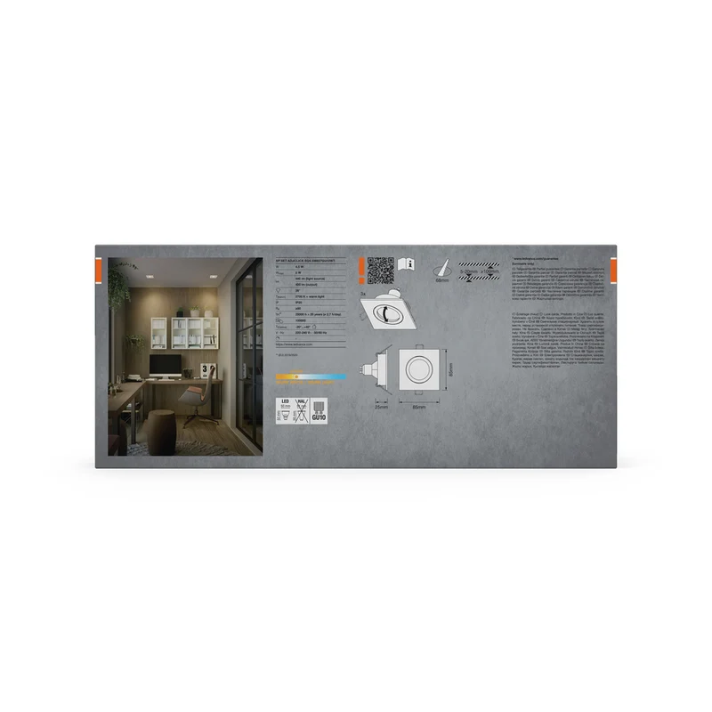 OSRAM LED Spot Recess Einbaustrahler Set GU10 schwenkbar Square Click 4.5W 827 Weiß ⌀68 mm