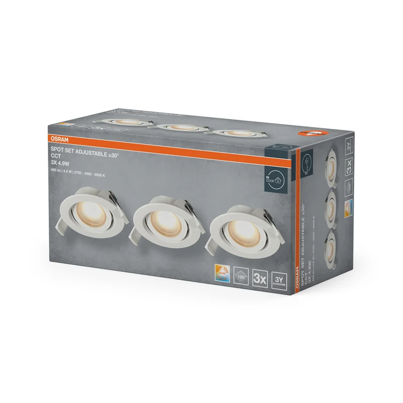 OSRAM LED Spot Recess Einbaustrahler Set CCT schwenkbar 4.9W 120° Weiß ⌀75 mm