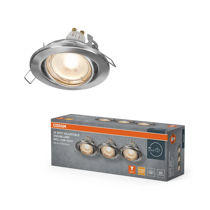 OSRAM LED Spot Recess Einbaustrahler Set GU10 schwenkbar 4.5W Satin-Nickel ⌀68 mm