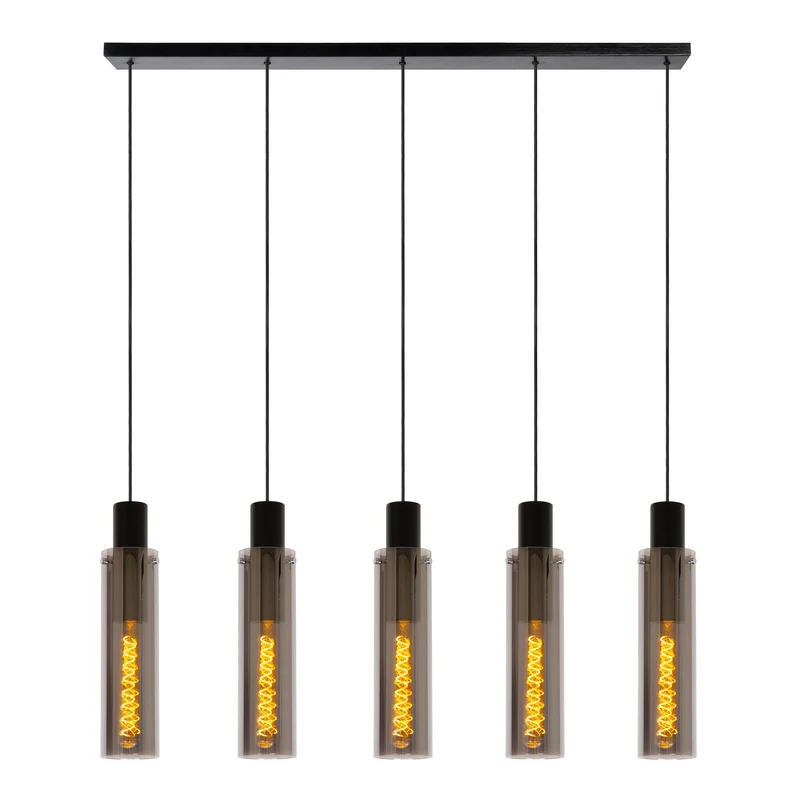 Pendelleuchte Orlando 5-flammig mit Schirm aus Glas Rauchgrau