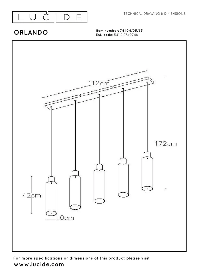 Pendelleuchte Orlando 5-flammig mit Schirm aus Glas Rauchgrau