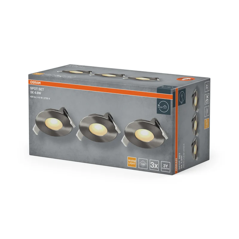 OSRAM LED Spot Recess Einbaustrahler Set 4.9W 120° Satin-Nickel ⌀68 mm