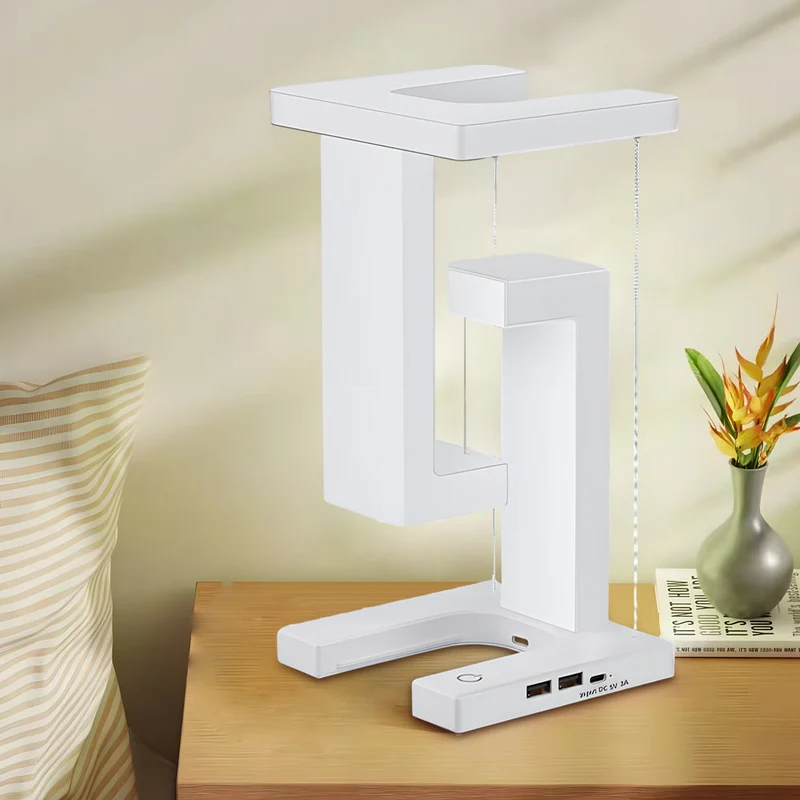 AuraGlide | Schwebende LED-Tischleuchte mit kabellosem Laden