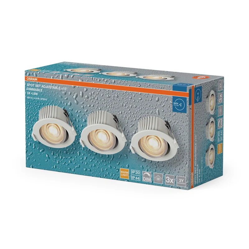 OSRAM LED Spot Recess Bad Einbaustrahler Set DIM IP44 schwenkbar 4.9W 36° Weiß ⌀68 mm