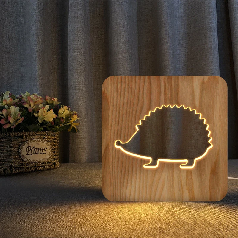 Igel Nachttischlampe aus Holz für Kinder