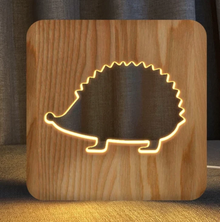 Igel Nachttischlampe aus Holz für Kinder