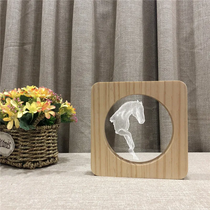 Pferd Design Holzlampe als 3D Nachtlicht