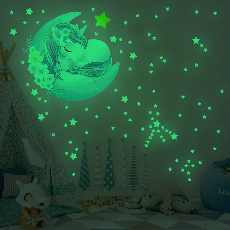 Leuchtsticker Einhorn Mond Sterne für Kinderzimmer