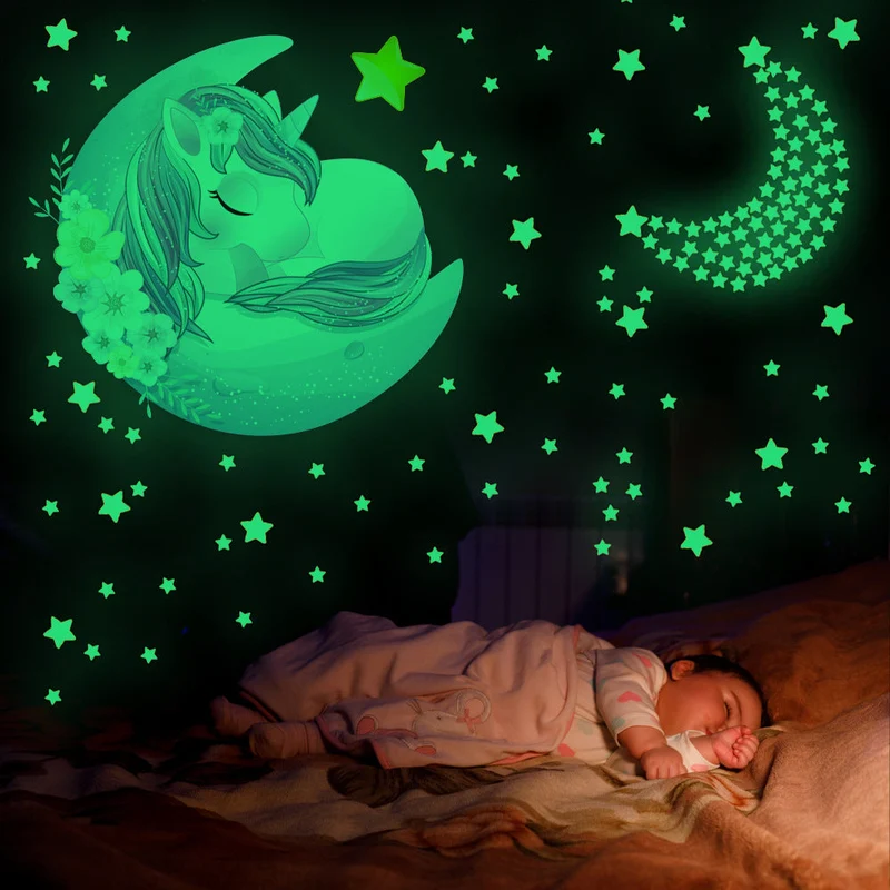 Leuchtsticker Einhorn Mond Sterne für Kinderzimmer