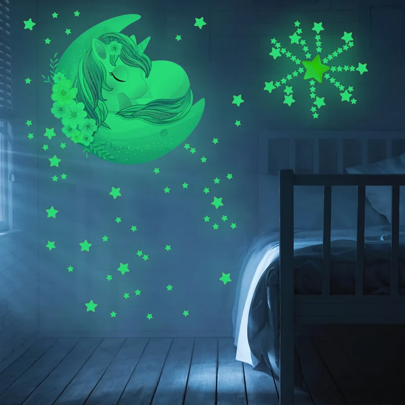 Leuchtsticker Einhorn Mond Sterne für Kinderzimmer
