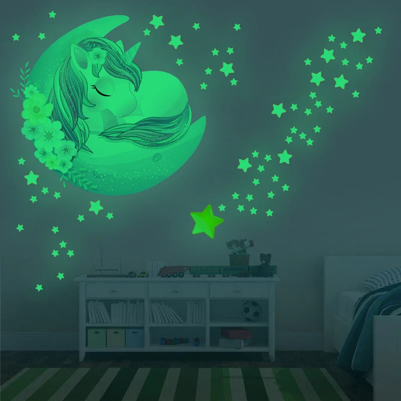 Leuchtsticker Einhorn Mond Sterne für Kinderzimmer