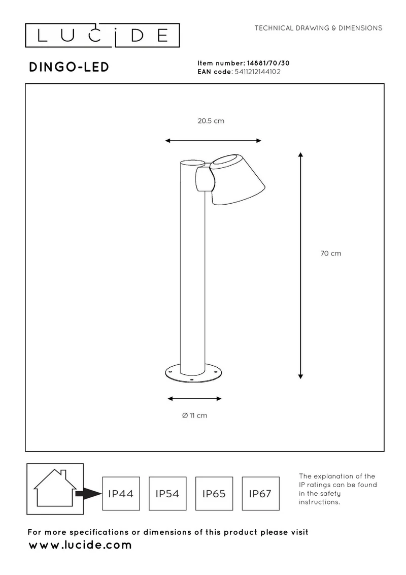 LED-Pollerleuchte Dingo dimmbar IP44 70cm Anthrazit