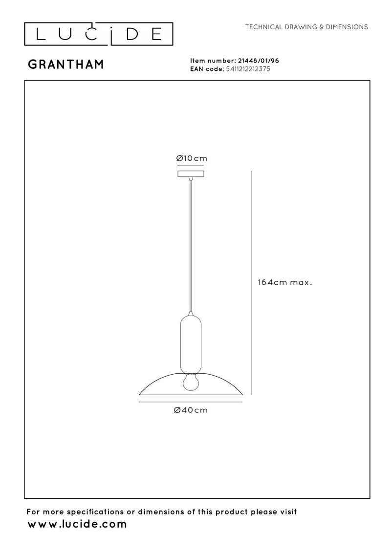 Pendelleuchte Grantham 1-flammig Ø 40cm Höhenverstellbar Kaffee