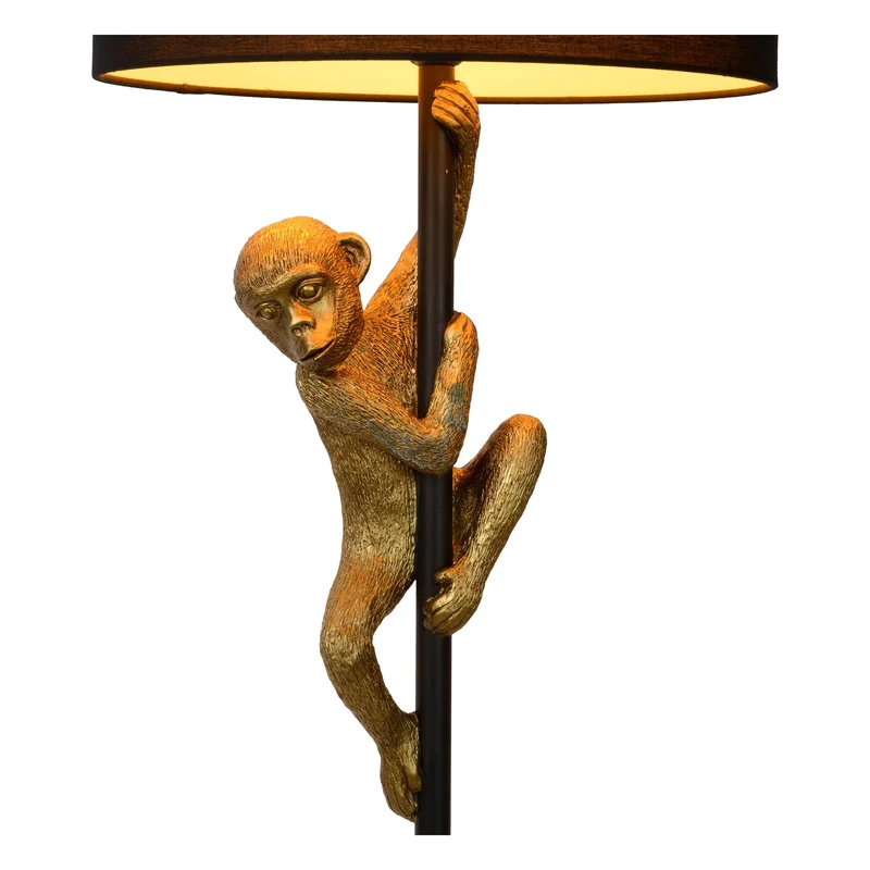 Stehlampe Extravaganza Chimp Affenfigur mit Stoffschirm Schwarz, Gold