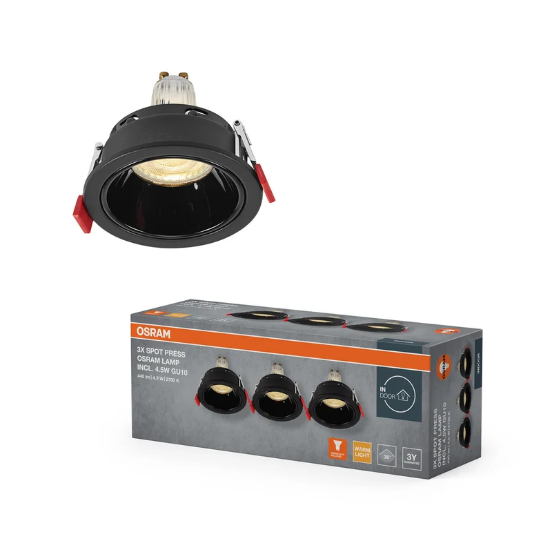 OSRAM LED Spot Recess Einbaustrahler Set GU10 4.5W Schwarz ⌀75 mm