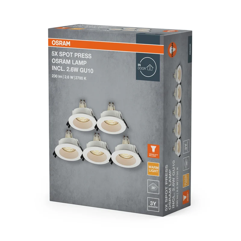 OSRAM LED Spot Recess Einbaustrahler Set GU10 2.6W Weiß ⌀68 mm