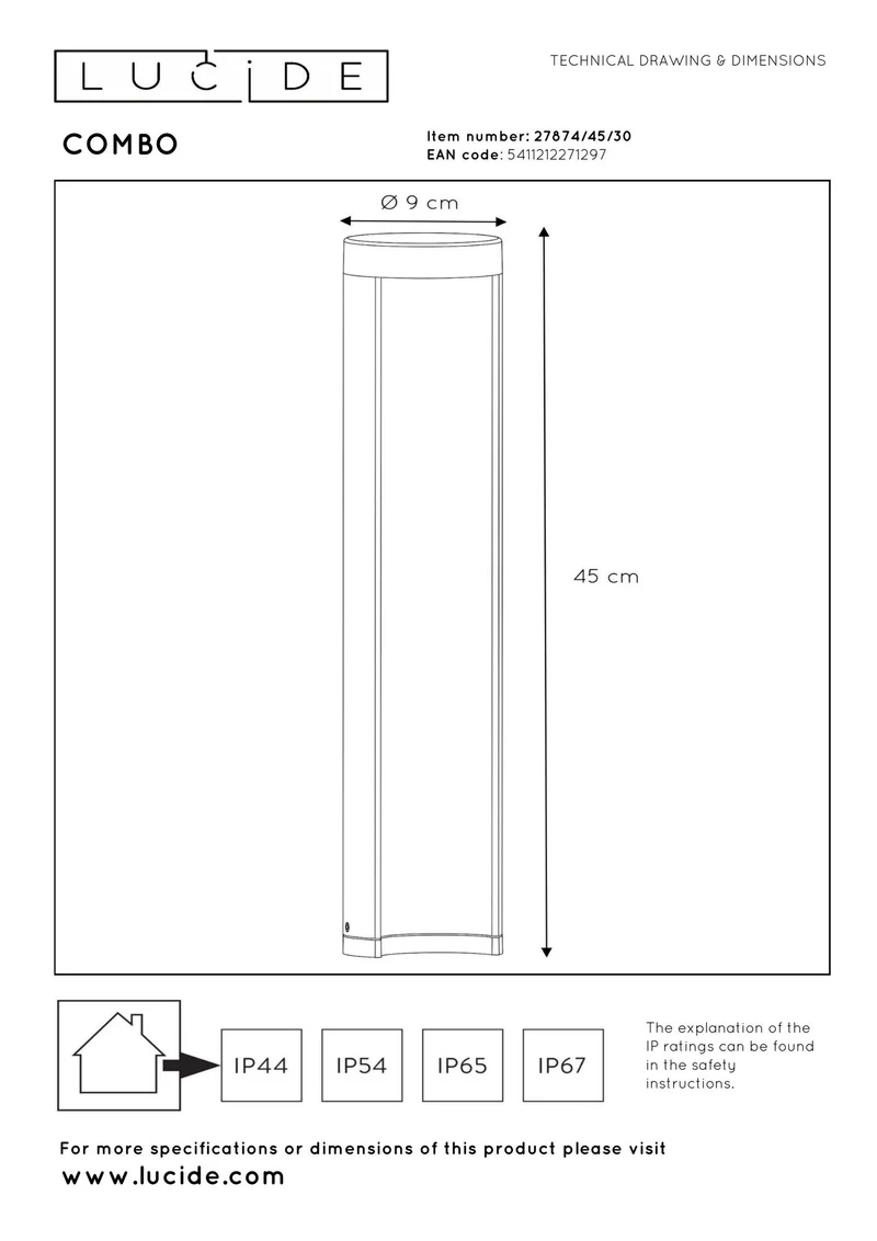 LED-Pollerleuchte Combo IP54 45cm hoch