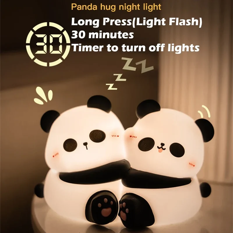 Nachtlicht Kinder Panda Umarmung – 3 Stufen, LED, Silikon