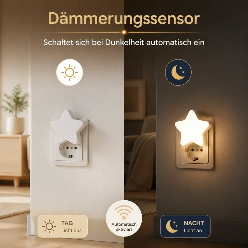 Nachtlicht Steckdose Sterne – LED, Dekolicht, sanftes Licht