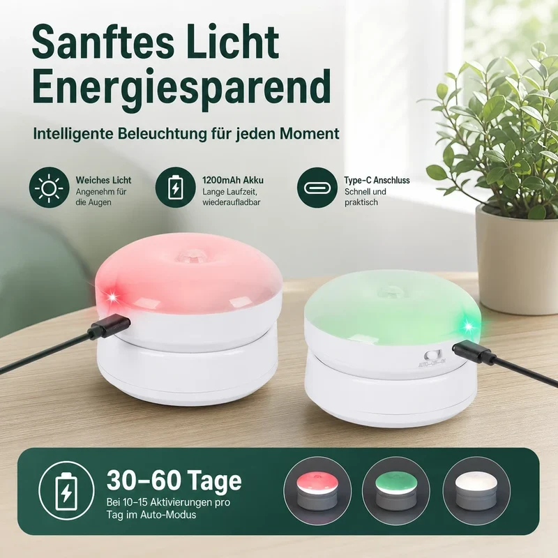 Nachtlicht Bewegung 360° – Magnetisch, USB, LED, kabellos