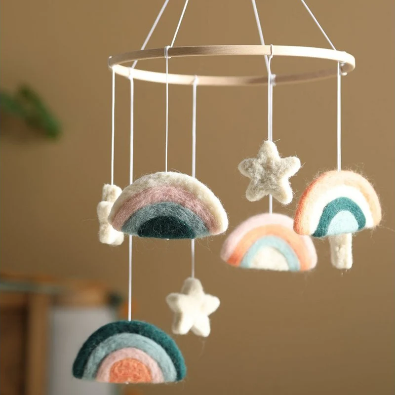 Baby-Mobile Regenbögen Pastell, Wollfilz