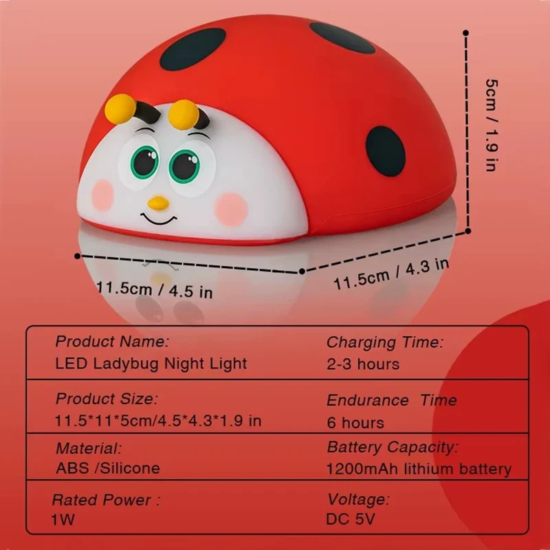 Nachtlicht Marienkäfer – Touch, Silikon, USB, LED