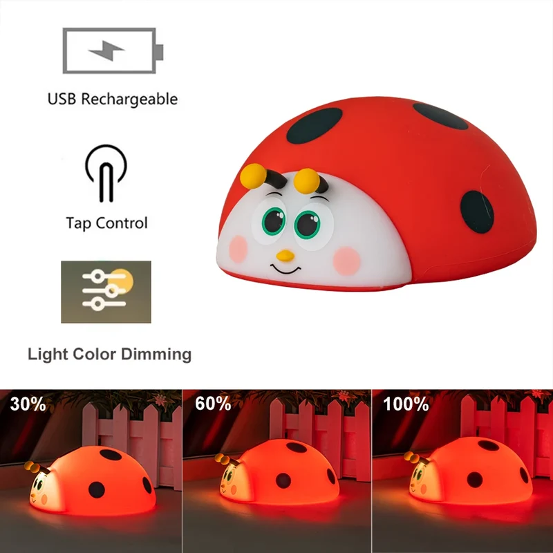 Nachtlicht Marienkäfer – Touch, Silikon, USB, LED