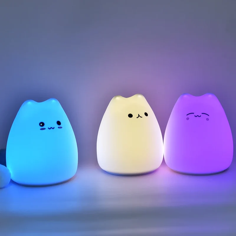 Babys Nachtlicht Katze Kawai – 7 Farben, Touch, Silikon