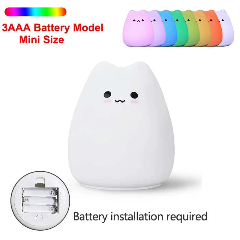 Babys Nachtlicht Katze Kawai – 7 Farben, Touch, Silikon
