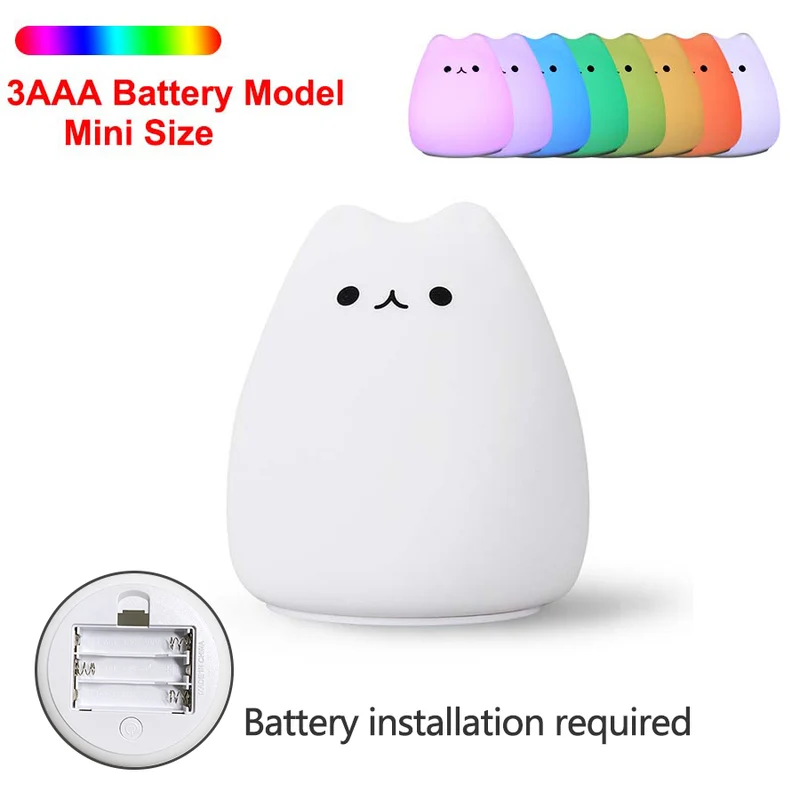 Babys Nachtlicht Katze Kawai – 7 Farben, Touch, Silikon