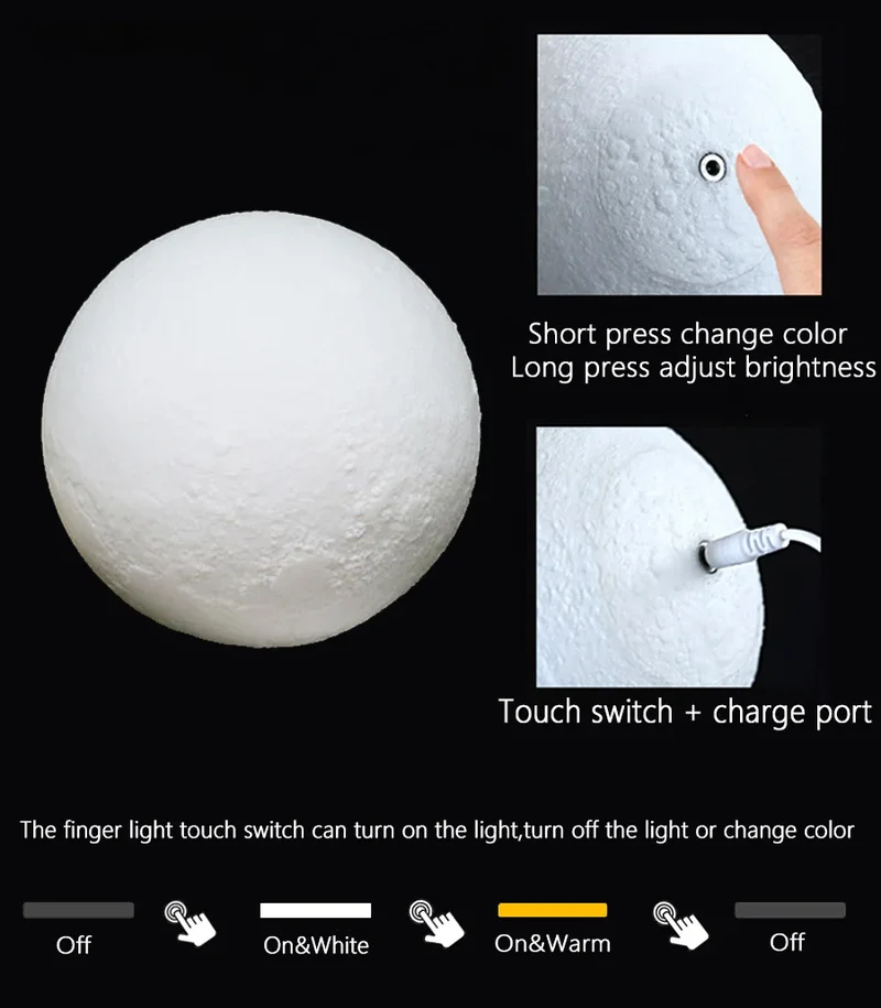 Nachtlicht Mond – Farbwechsel, Touch, USB, LED