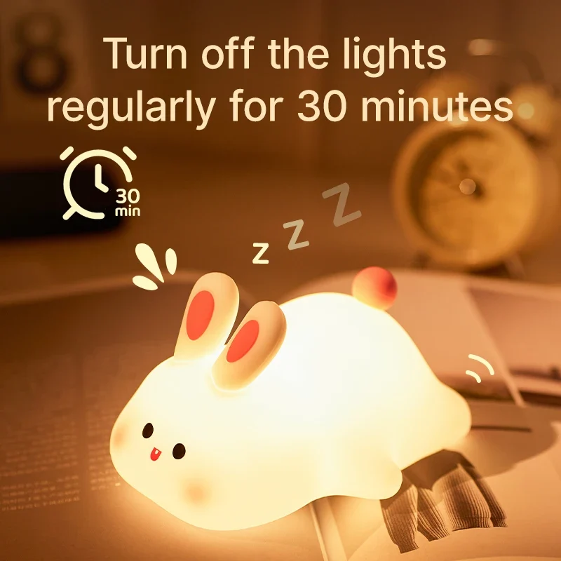 LED Nachtlicht Hase – Wiederaufladbar, Silikon, Timer
