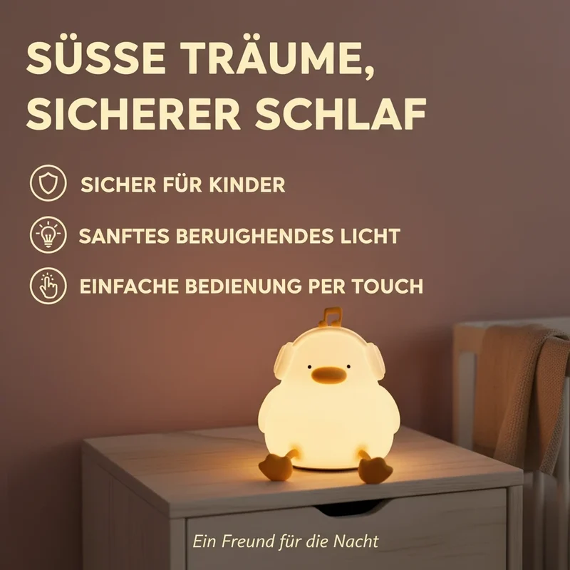 Nachtlicht Ente Chill – Touch, USB, Silikon, Timer