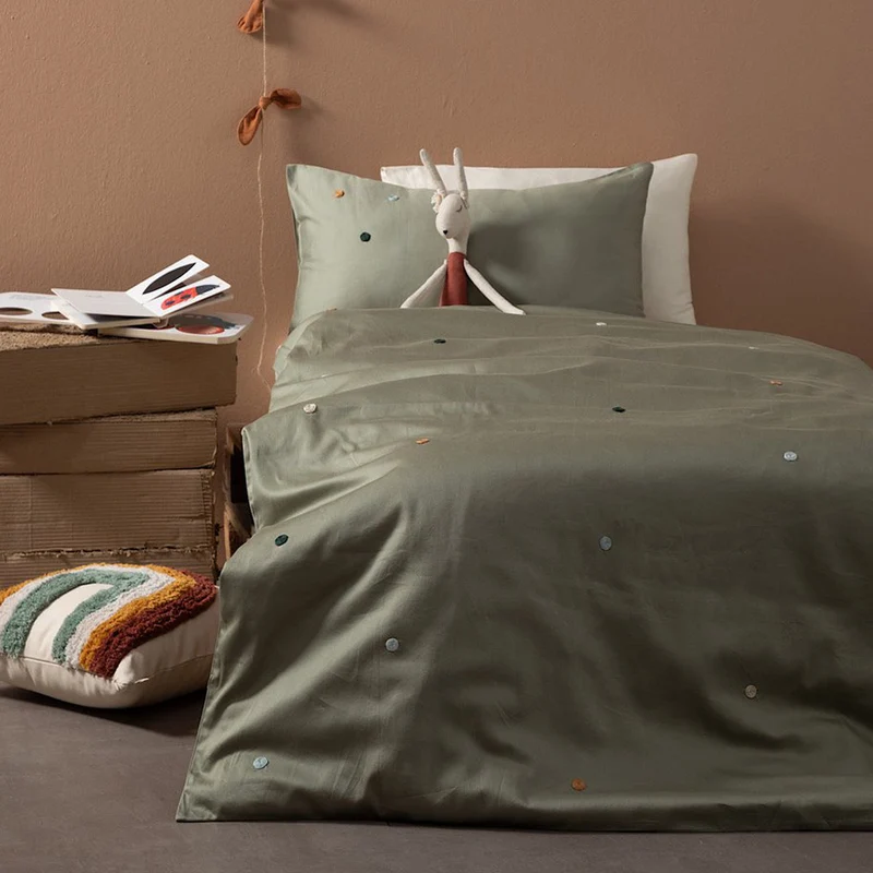 Bettwäsche Set 2-teilig Punkte Grün 100x140 cm, Baumwollsatin