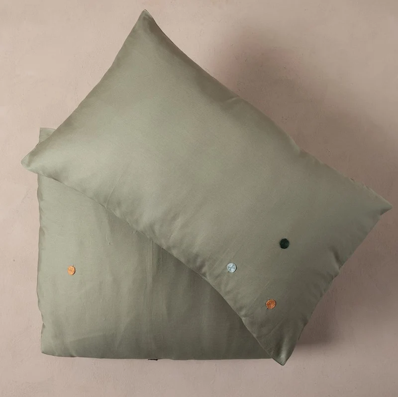 Bettwäsche Set 2-teilig Punkte Grün 100x140 cm, Baumwollsatin